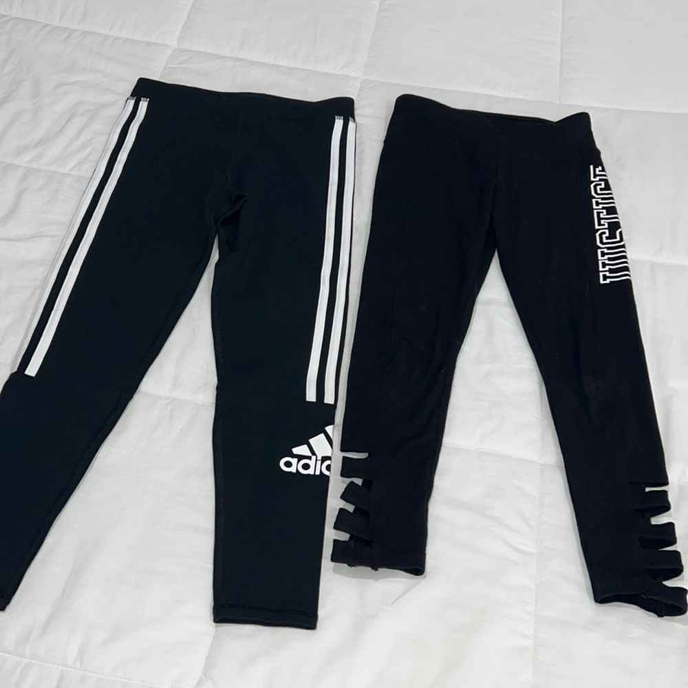 Girls Leggings size 7-8 Black and White Adidas and Justice….Adidas never worn